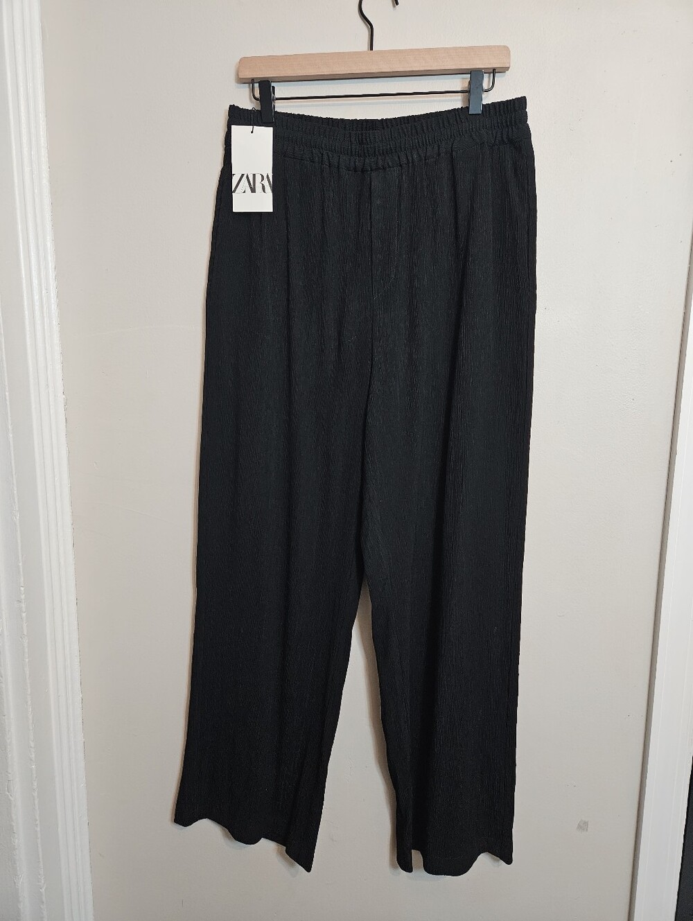 Zara Black Wide-Leg Pants Elastic waist NWT Size Medium